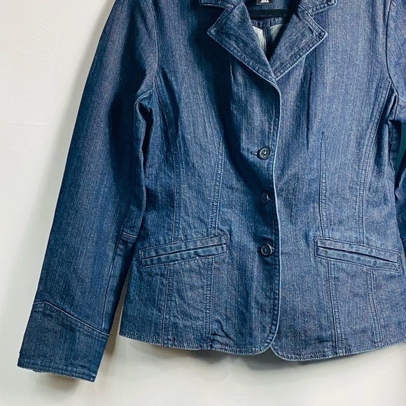 New York  & Co. Women’s Sz 8 Dark Wash Blue Jean Denim Blazer Button Down Jacket - Picture 2 of 9